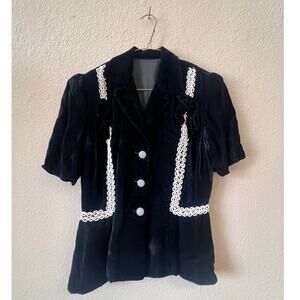 Vintage 80s black velvet blazer jacket size M